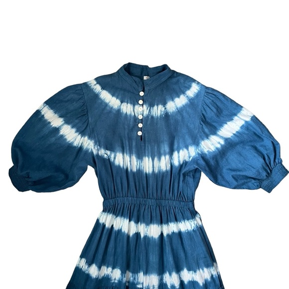 Sole by Mare Sole Amore Linen Blend A-Line Tie Dye Midi Dress White/Blue Sz S - Picture 9 of 12